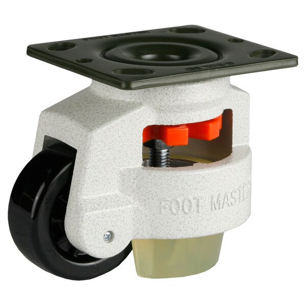 Leveling Caster, 75 mm Nylon Wheel, 4 x 4-1/2 Plate, Swivel, 800 kg Cap, PU Foot Pad, Ivory